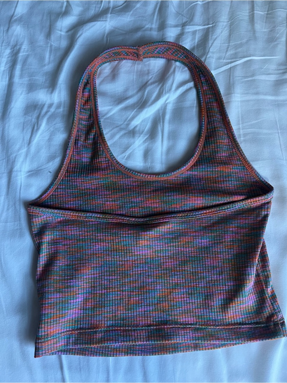 Multicolor Ribbed Halter Crop Top - Picture 2 of 4